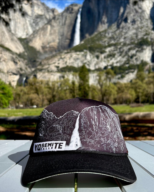 Front view of the Yosemite Falls trucker hat | HikerSight brand