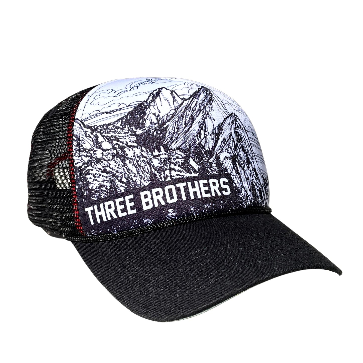 A Three Brothers Mountain Trucker Hat side profile | Hiker Sight