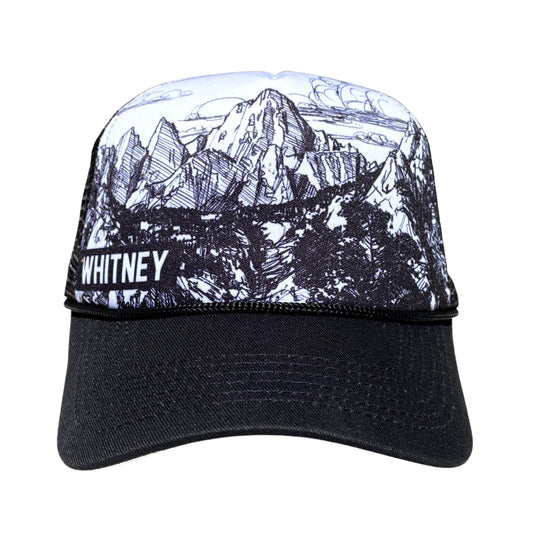 Front Image of a Mount Whitney Trucker Hat, Curved Bill | Hiker Sight Brand